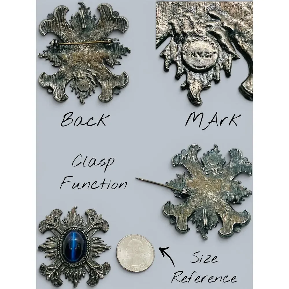 Accessocraft NYC Maltese Cross Brooch-Cats Eye Cabochon-Gothic-1960s Vintage-Pin